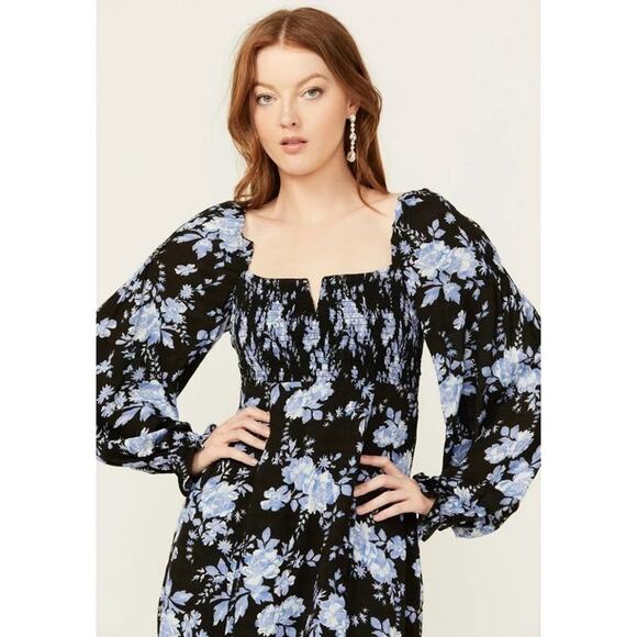 NEW Free People Jaymes Midi Dress Blue Floral Small Cottagecore Romantic Boho - Picture 15 of 15